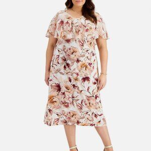 Connected Apparel Pink Floral Chiffon Midi Dress